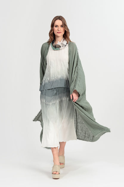 Sage Ombré Crumpled Pure Silk Skirt 6