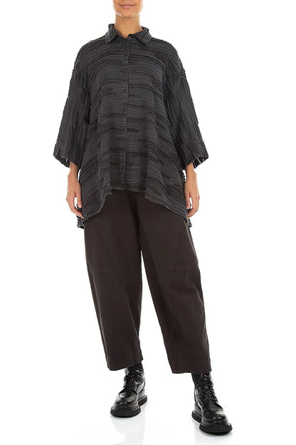 Seamed Warm Charcoal Stretch Cotton Trousers