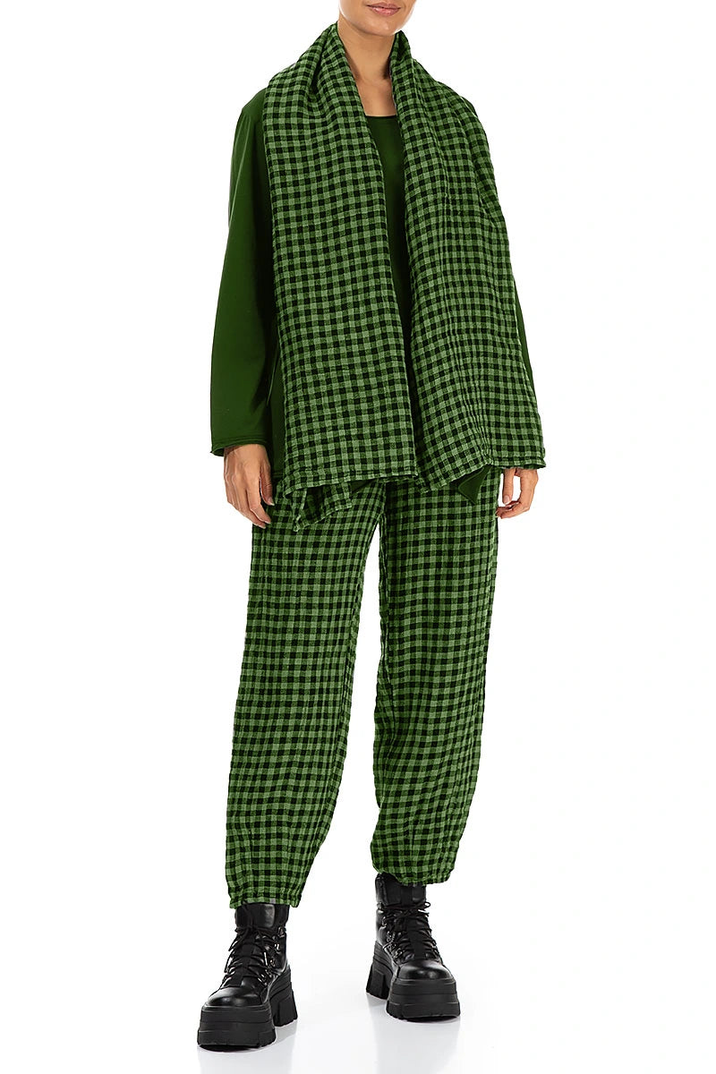 Shamrock Green Check Linen Scarf