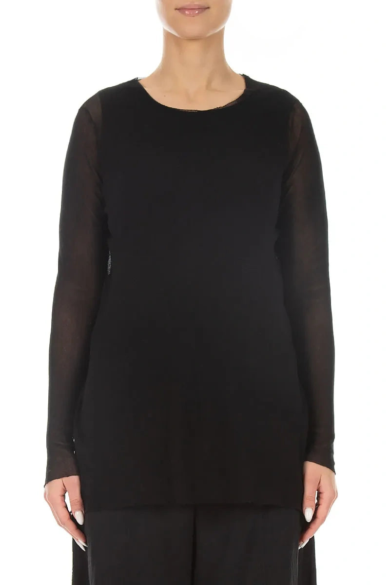 Sheer Black Mesh Soft Cotton Blouse 1