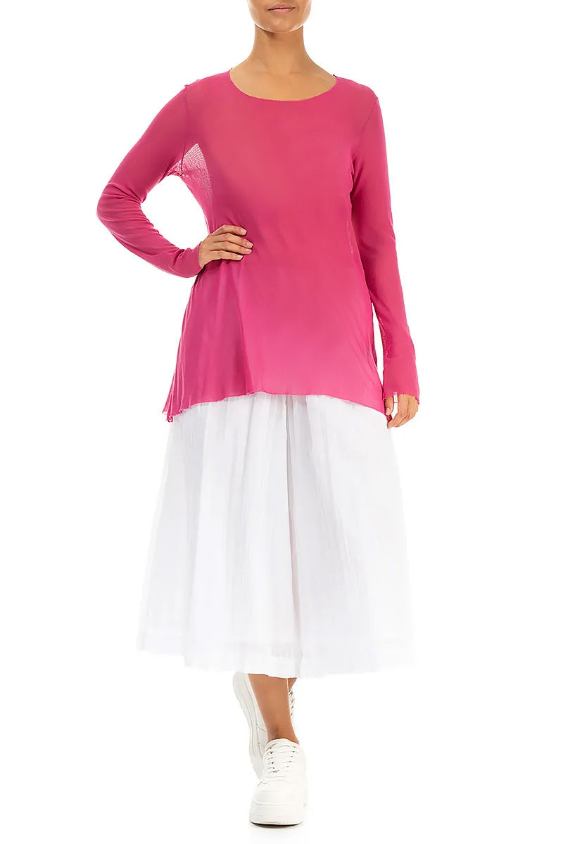 Sheer Fuchsia Mesh Soft Cotton Blouse 4