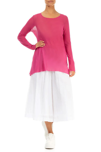 Sheer Fuchsia Mesh Soft Cotton Blouse 4