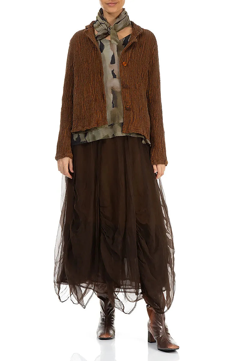 Short Aged Copper Textured Silk Linen Jacket 4