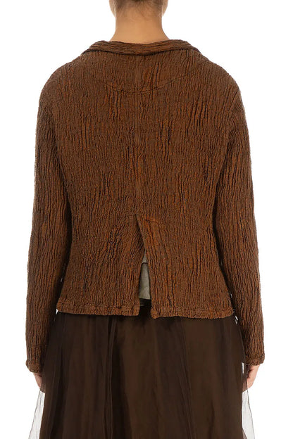 Short Aged Copper Textured Silk Linen Jacket 2