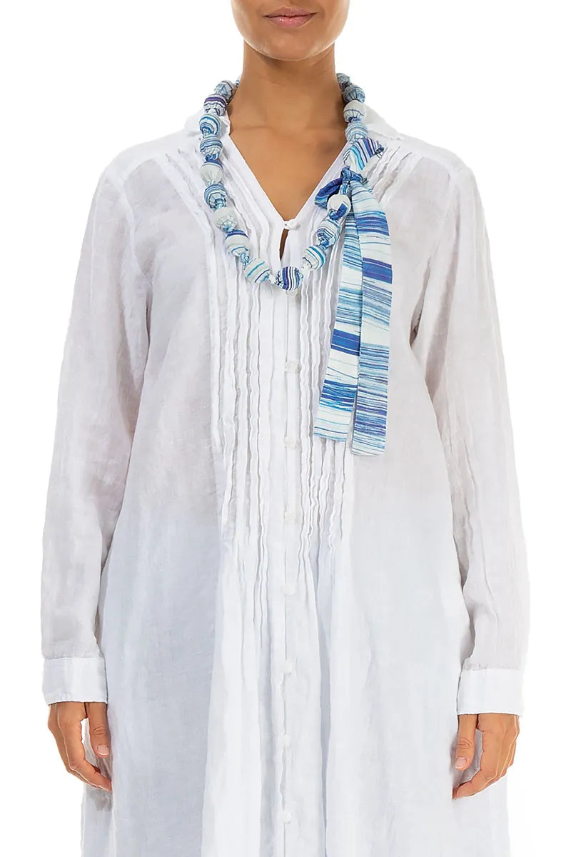Short Blue Wash Stripe Silk Bamboo Bead Necklace 1