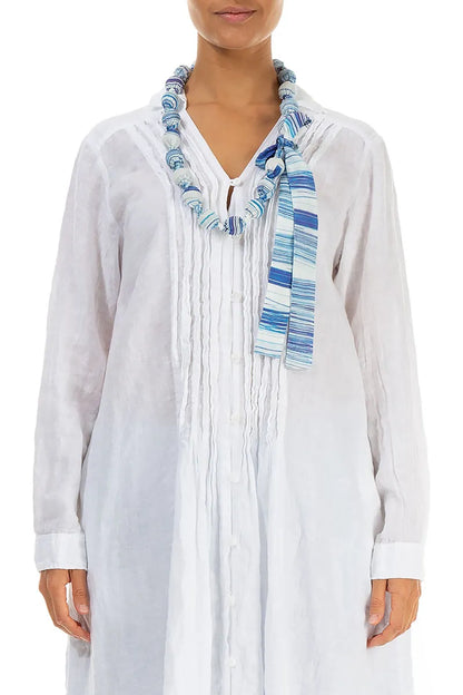 Short Blue Wash Stripe Silk Bamboo Bead Necklace 1