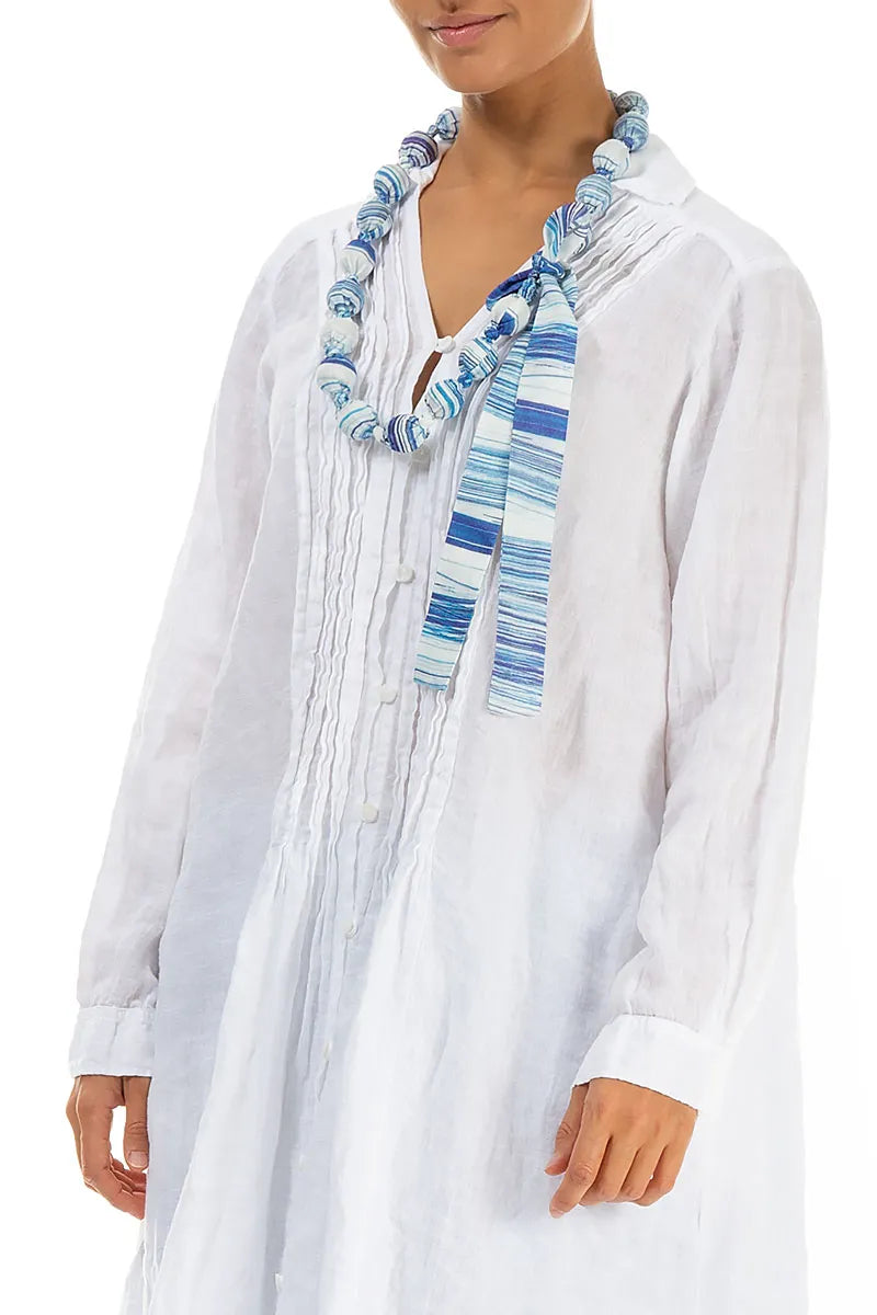 Short Blue Wash Stripe Silk Bamboo Bead Necklace 3