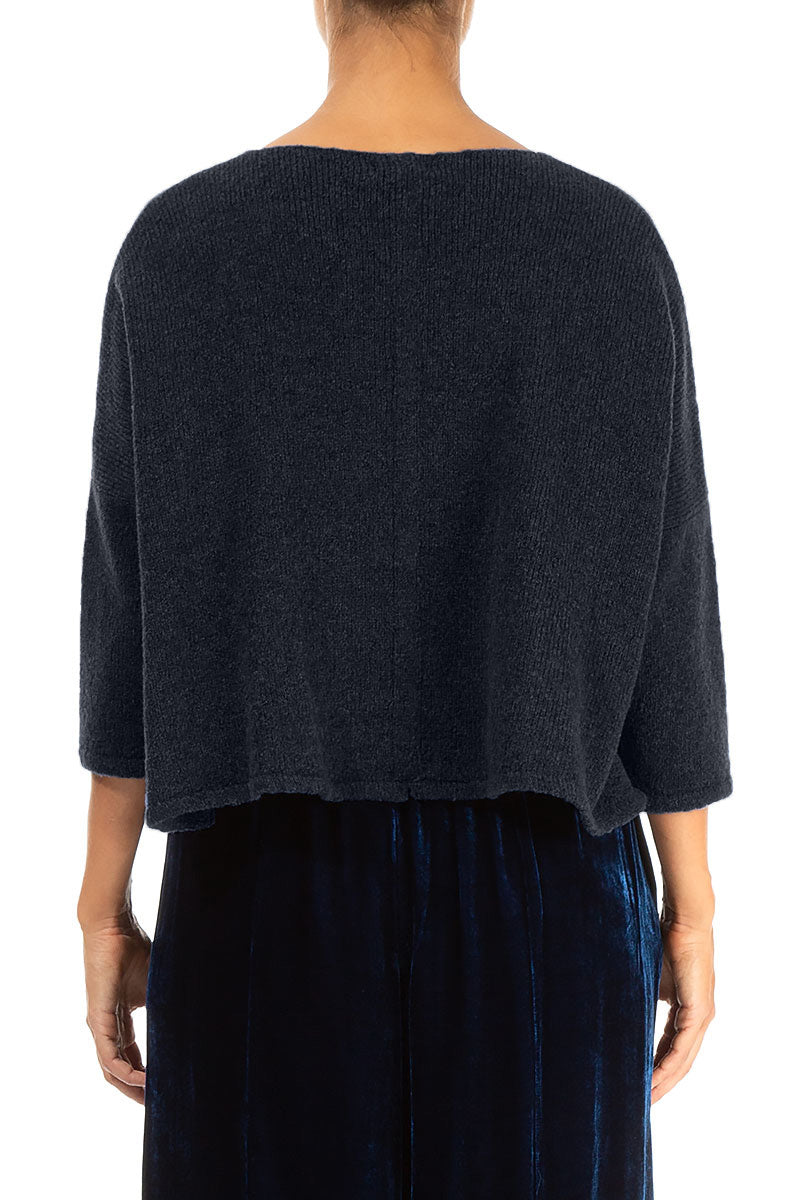 Short Loose Dark Navy Wool Cardigan 2