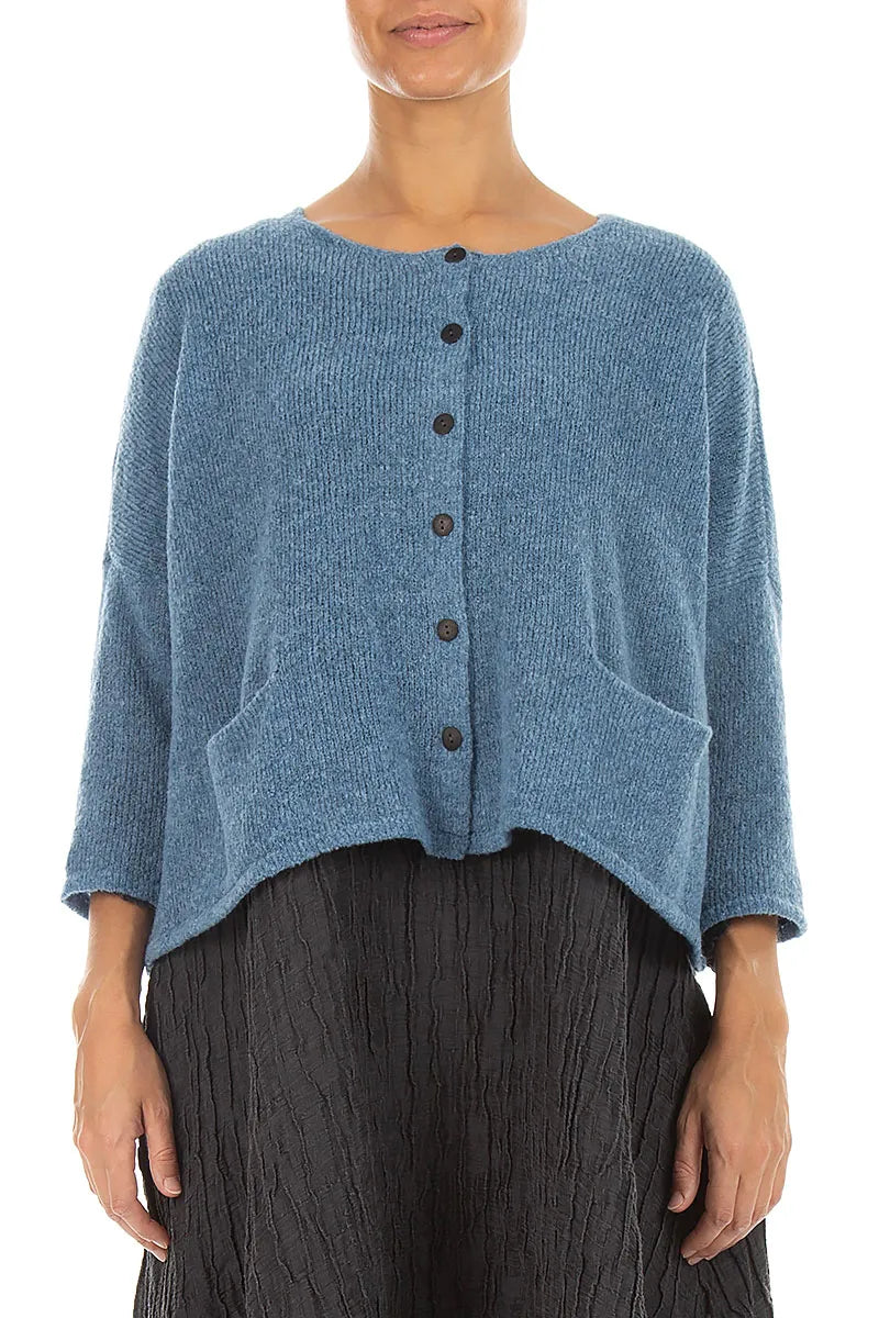 Short Loose Petrol Blue Wool Cardigan 1