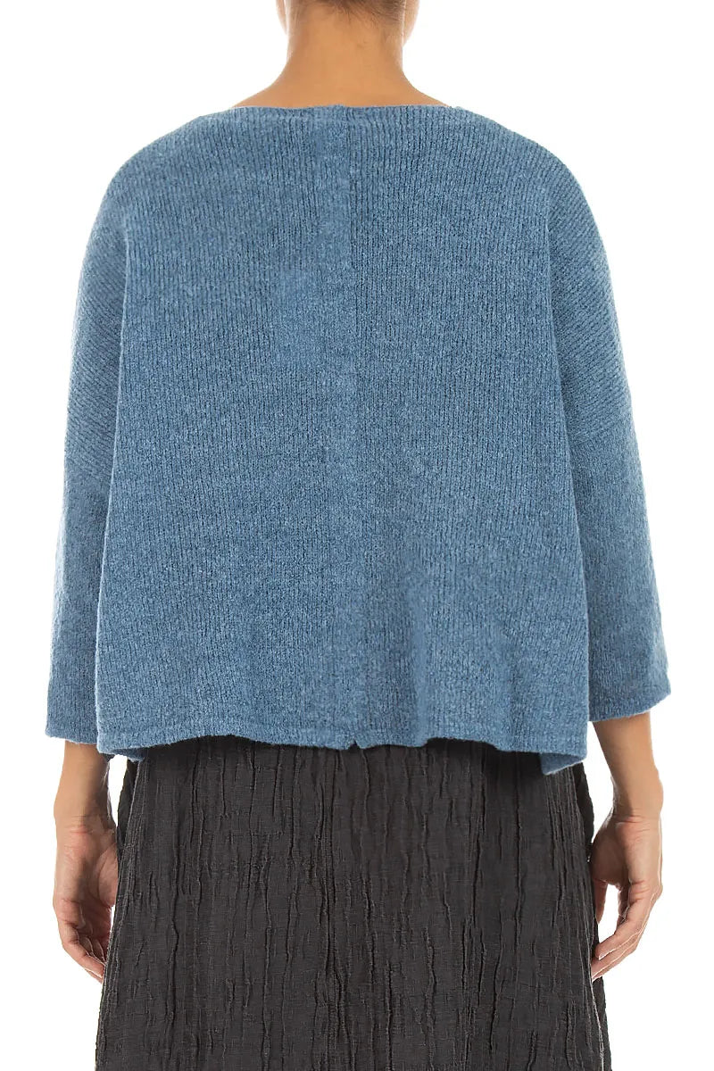 Short Loose Petrol Blue Wool Cardigan 2