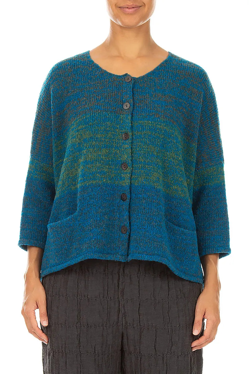 Loose Teal Mélange Wool Cardigan 2