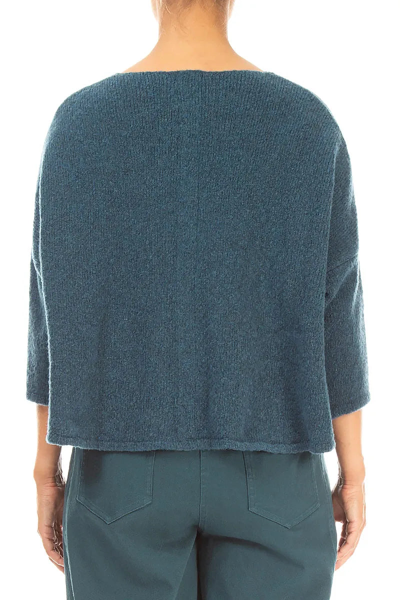 Short Loose Teal Wool Cardigan 2