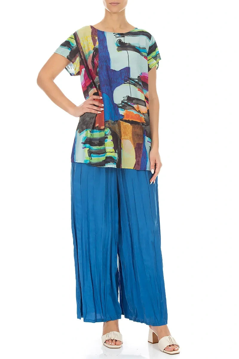 Short Sleeves Abstract Silk Bamboo Top 4