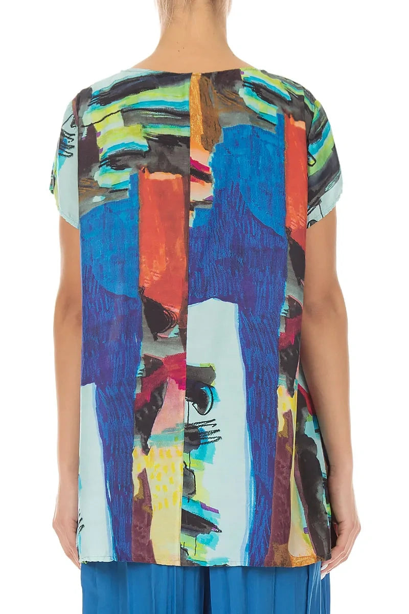 Short Sleeves Abstract Silk Bamboo Top 2