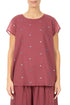 Short Sleeves Antique Ruby Embroidered Petals Cotton Top 1
