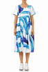 Short Sleeves Balloon Blue Brushstroke Linen Dress 1