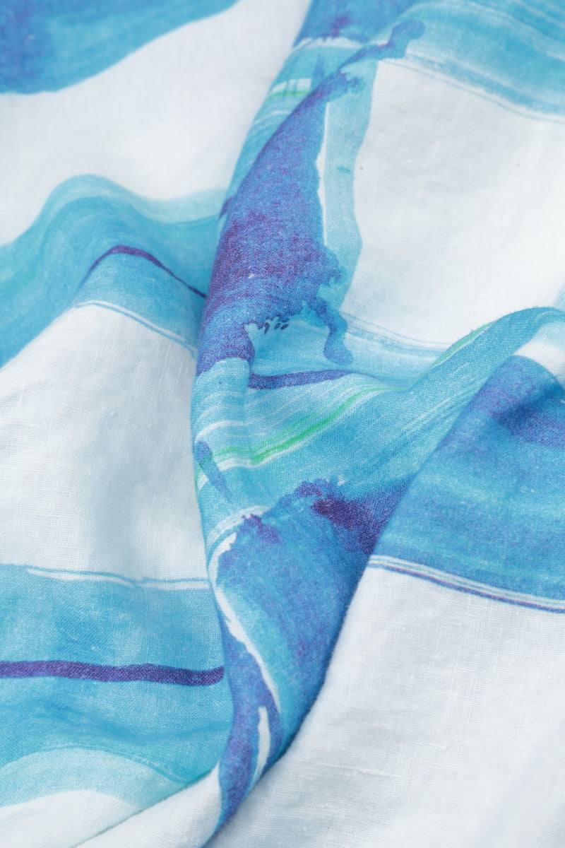 Short Sleeves Blue Brushstroke Linen Top 5
