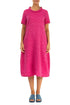 Short Sleeves Cowl Neck Fuchsia Crinkled Silk Linen Dress 1