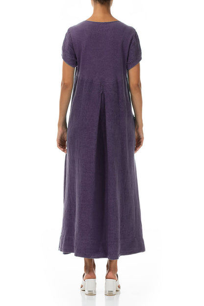 Short Sleeves Amethyst Linen Maxi Dress 2