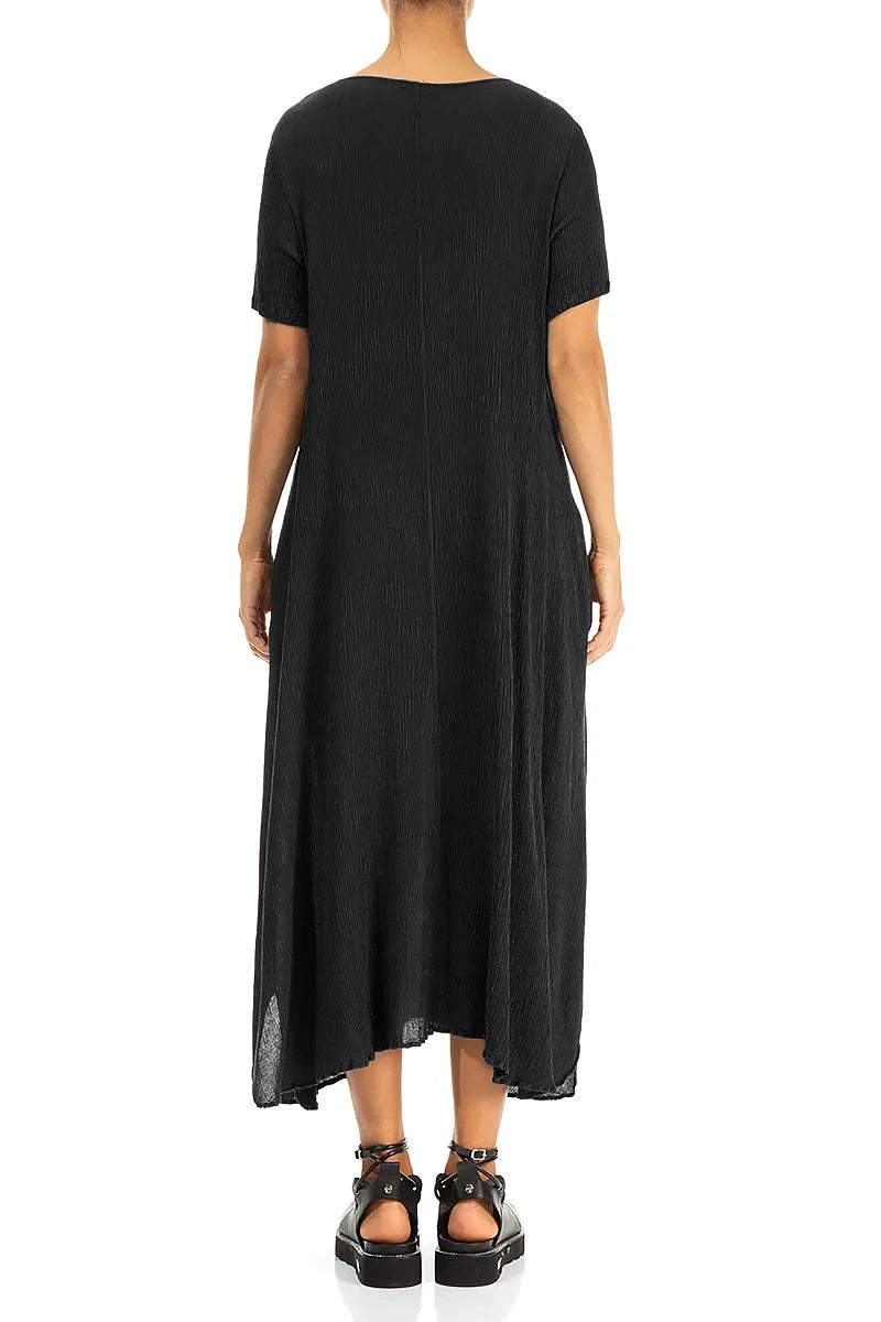Short Sleeves Flared Black Silk Viscose Dress 2