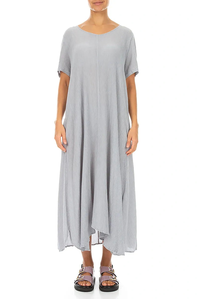 Short Sleeves Flared Silver Grey Silk Viscose Dress 1