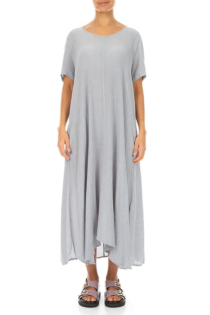 Short Sleeves Flared Silver Grey Silk Viscose Dress 1