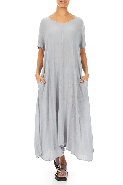 Short Sleeves Flared Silver Grey Silk Viscose Dress 4