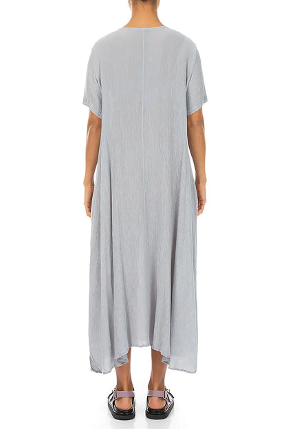 Short Sleeves Flared Silver Grey Silk Viscose Dress 2