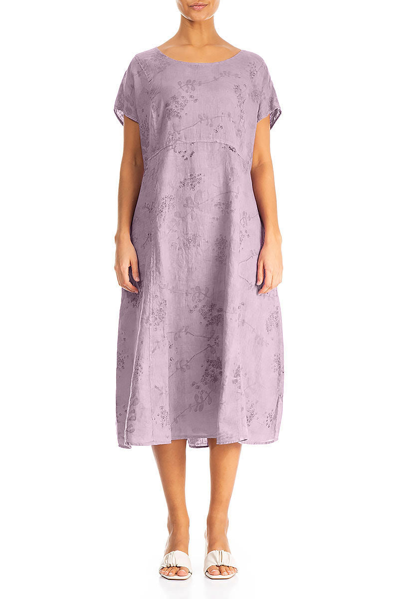 Short Sleeves Lilac Blossom Linen Dress 1