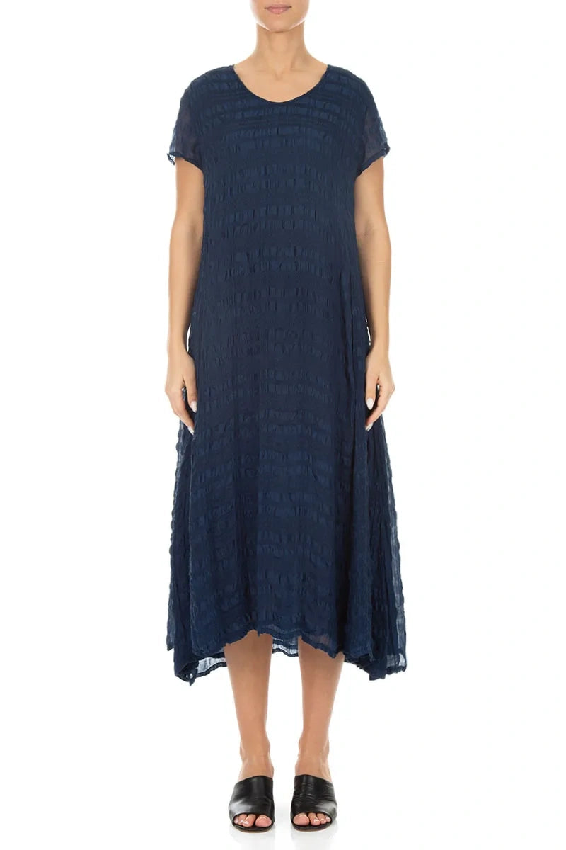 Short Sleeves Navy Light Silk Dress 1