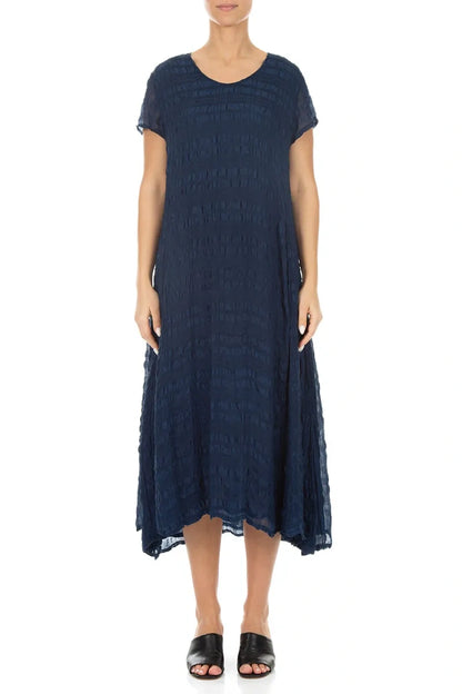Short Sleeves Navy Light Silk Dress 1