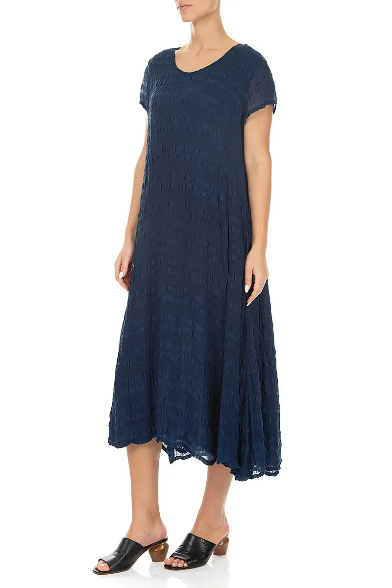 Short Sleeves Navy Light Silk Dress 3