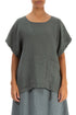 Short Sleeves Sage Crêpe Linen Blouse 1