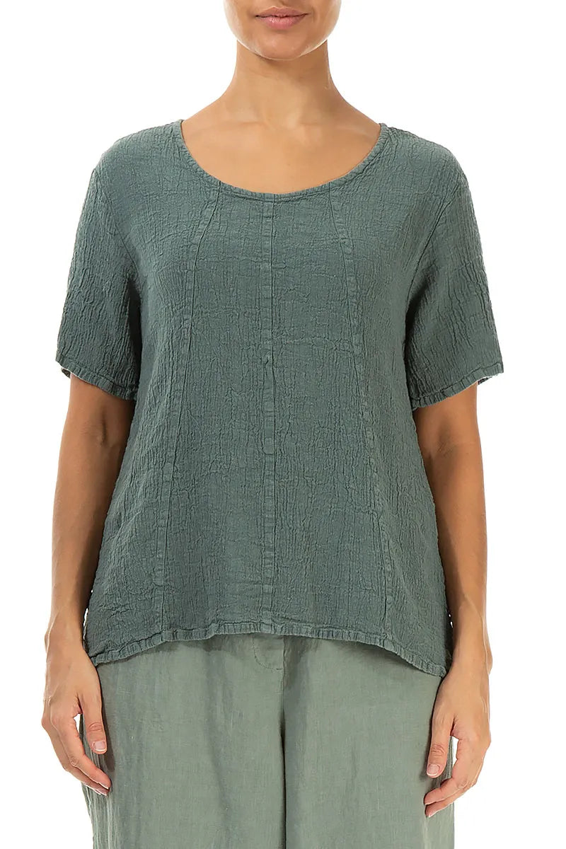 Short Sleeves Sage Linen Viscose Blouse 1
