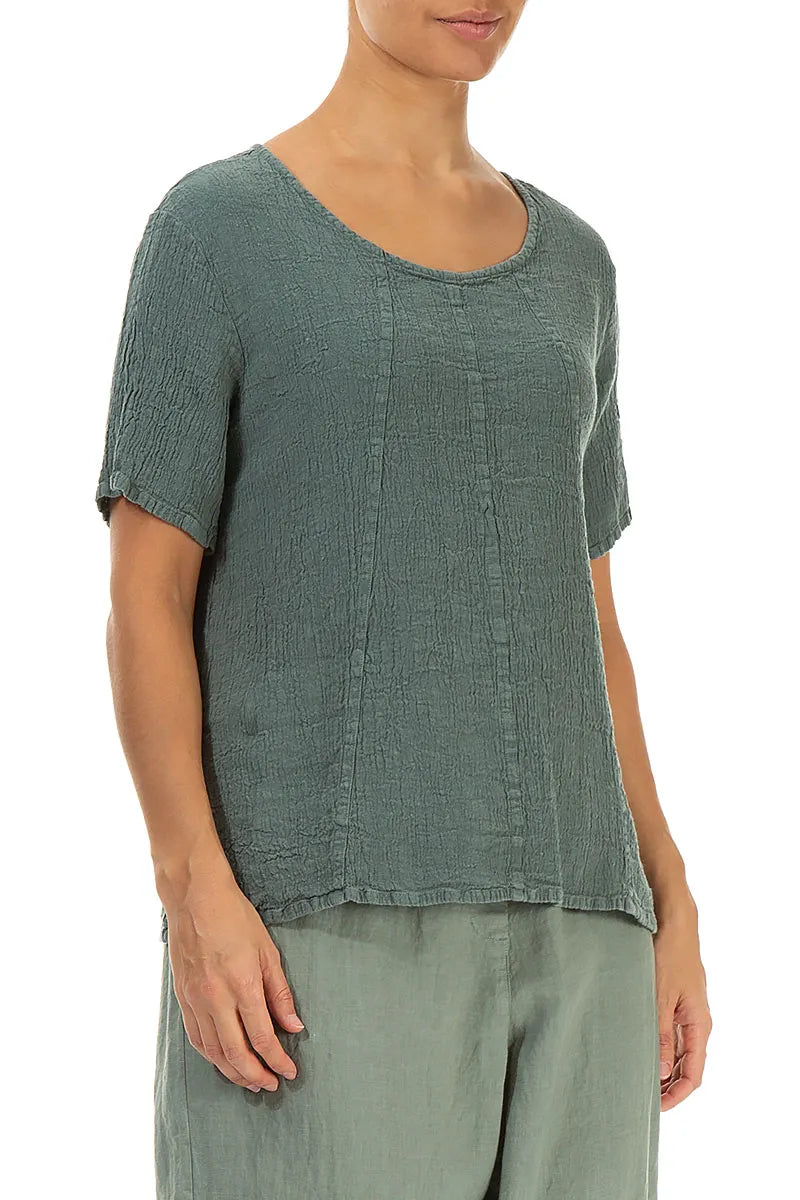Short Sleeves Sage Linen Viscose Blouse 3
