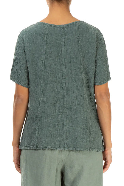 Short Sleeves Sage Linen Viscose Blouse 2