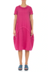 Short Sleeves Sculpted Fuchsia Linen Dress 1