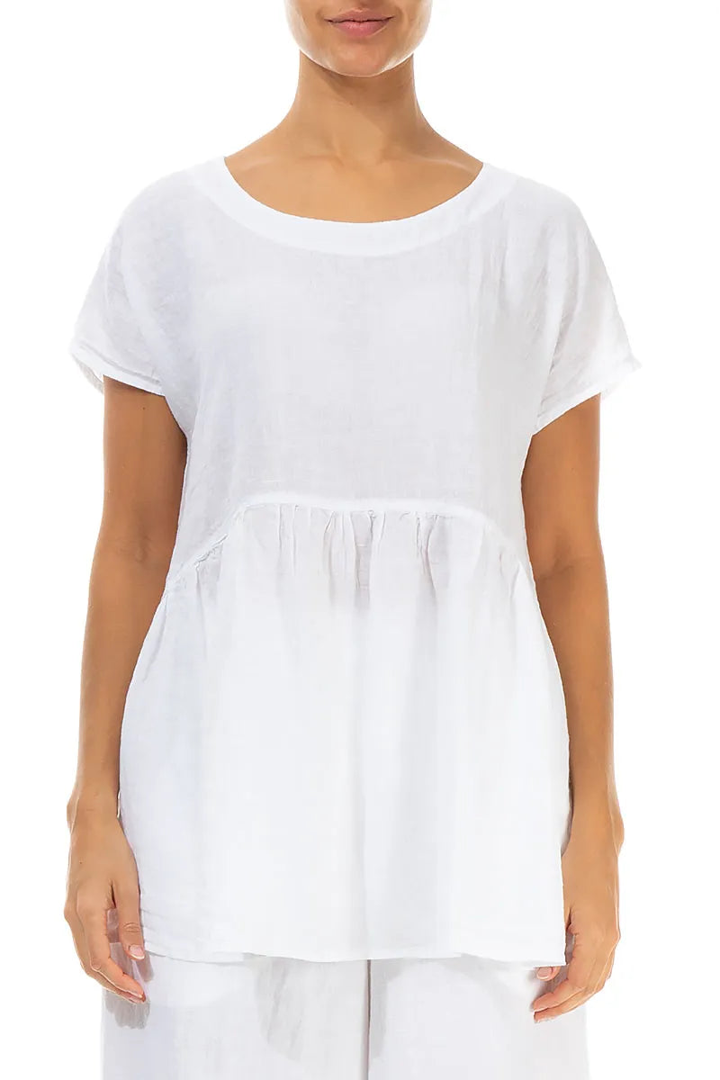 Short Sleeves White Gauze Linen Top 1