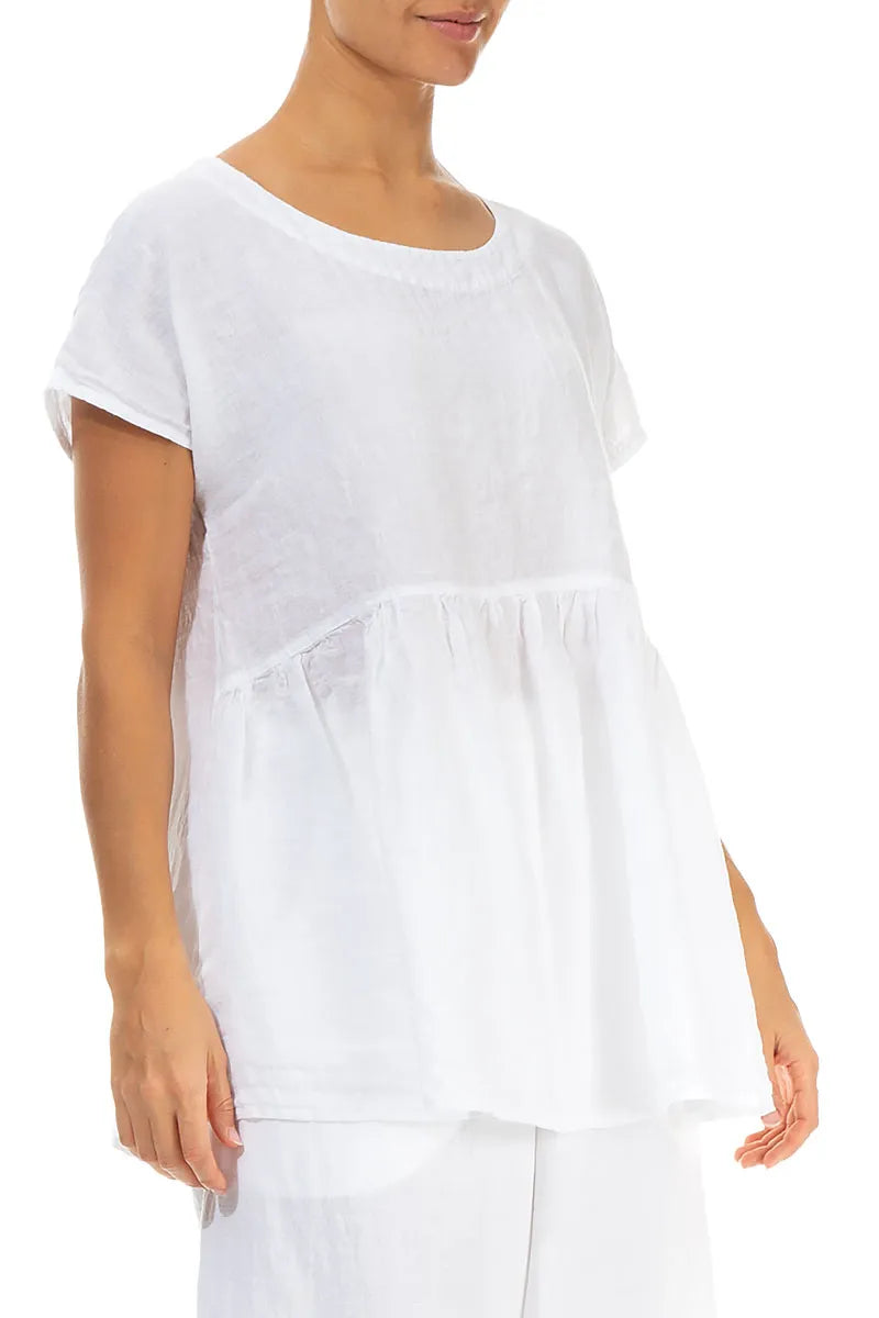 Short Sleeves White Gauze Linen Top 3
