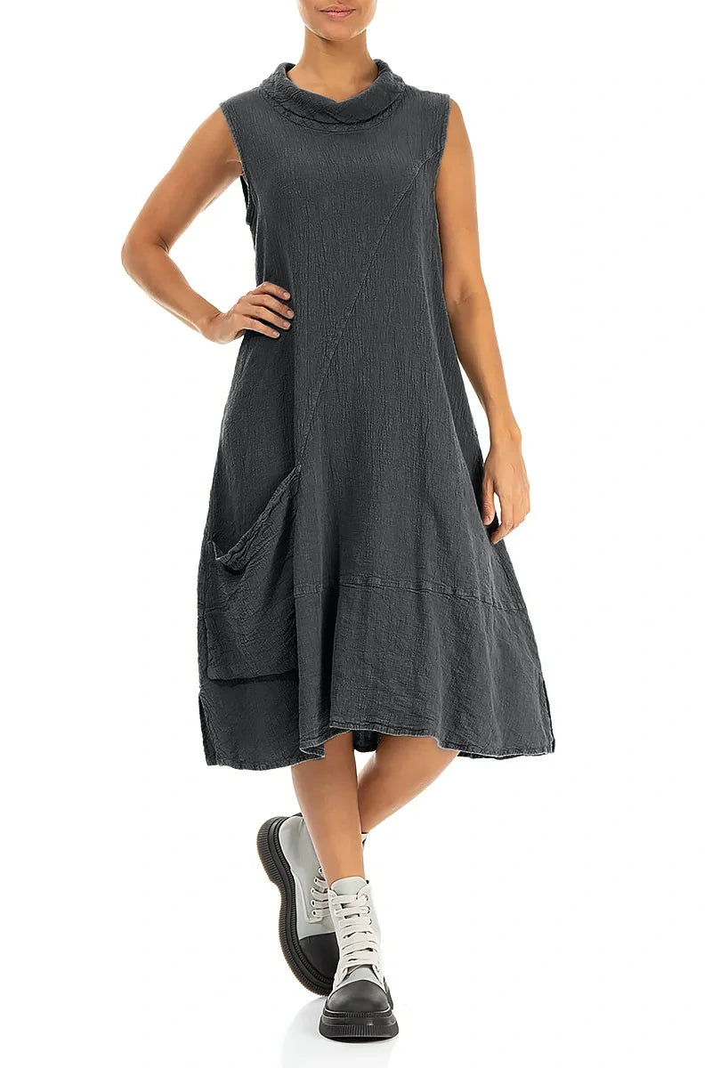 Side Pocket Graphite Linen Viscose Dress 3