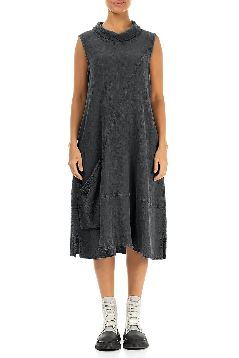 Side Pocket Graphite Linen Viscose Dress 1