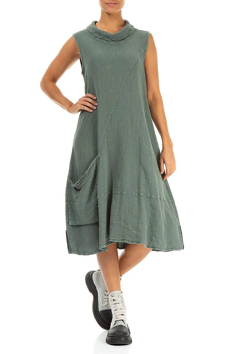 Side Pocket Sage Linen Viscose Dress 6