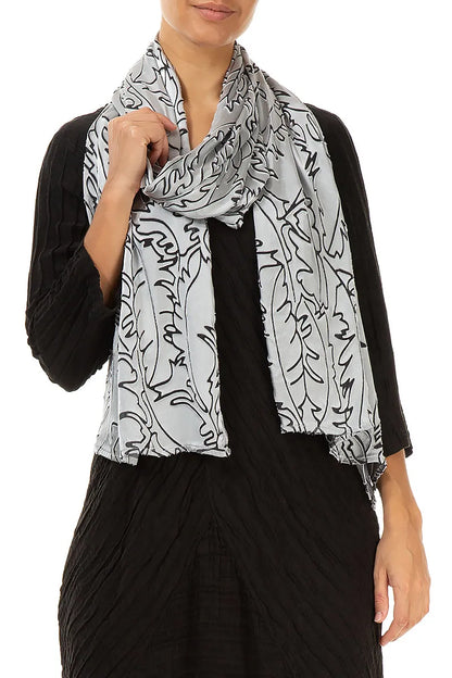 Silver Devoré Feather Silk Scarf 3