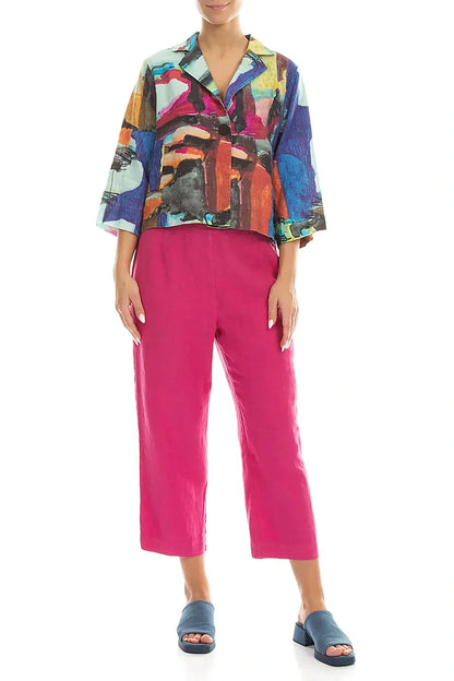 Single Button Abstract Linen Blazer Jacket 4