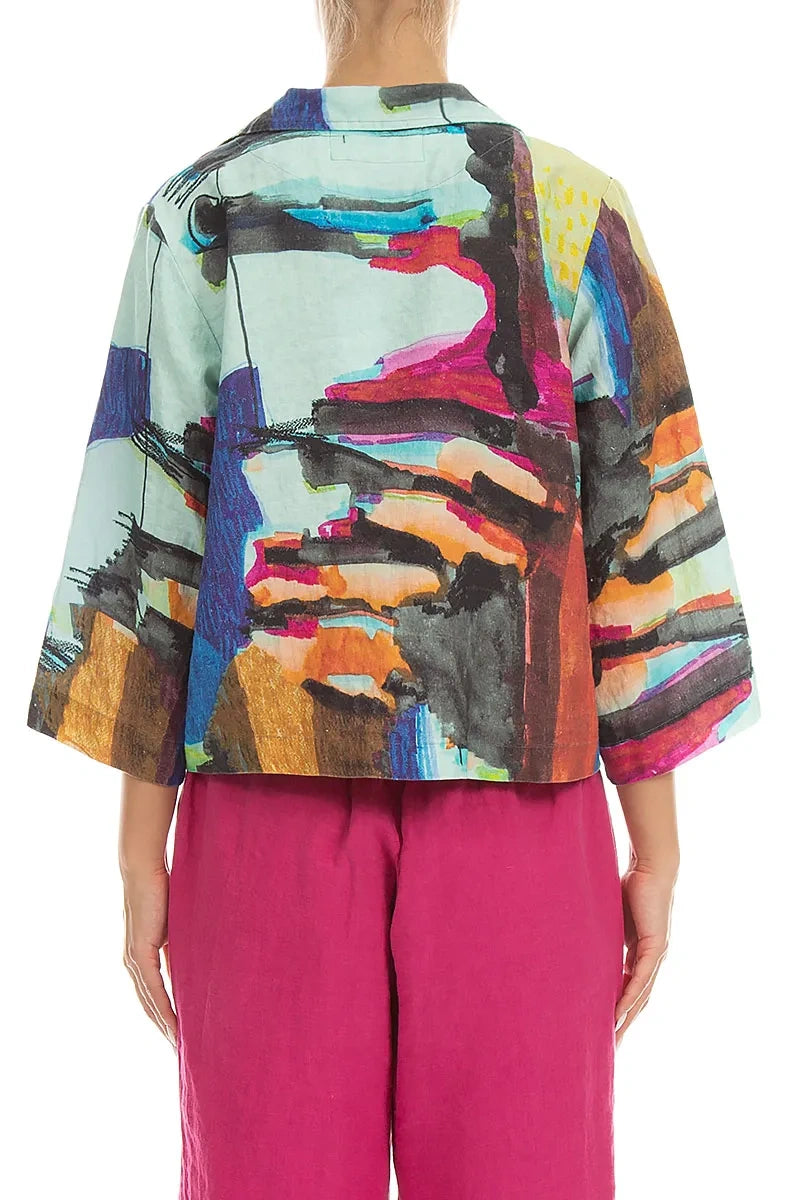 Single Button Abstract Linen Blazer Jacket 2