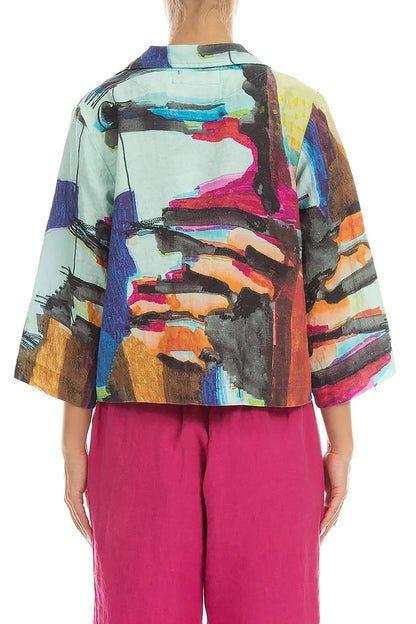Single Button Abstract Linen Blazer Jacket 2