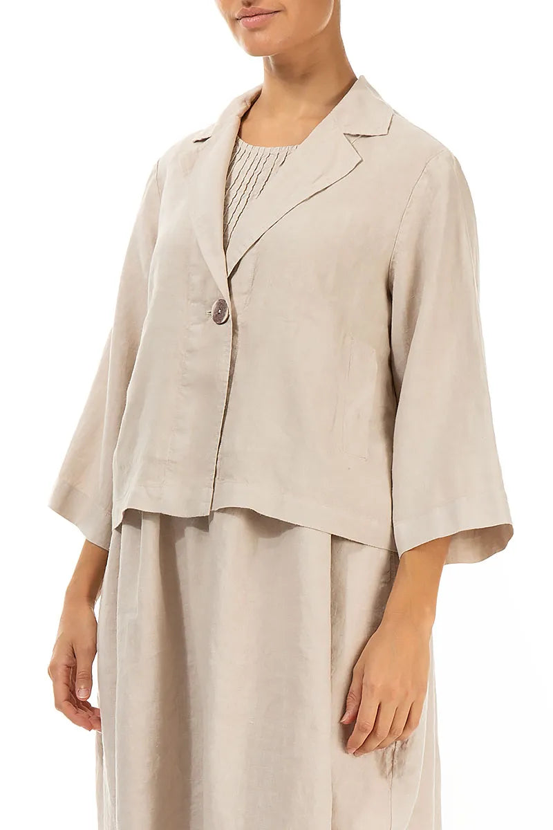 Single Button Beige Linen Blazer Jacket 3