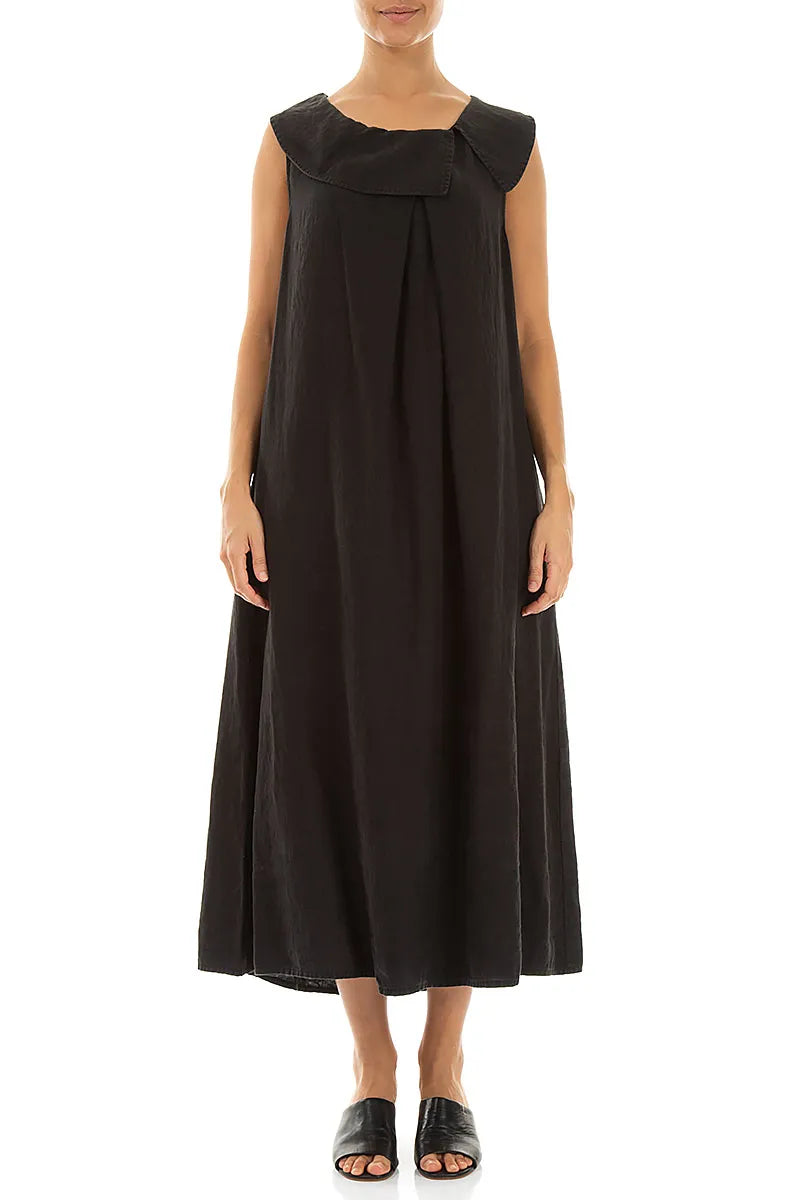 Sleeveless A-line Black Linen Dress 1