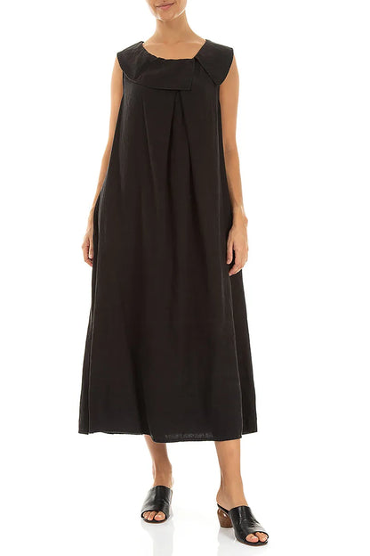 Sleeveless A-line Black Linen Dress 4