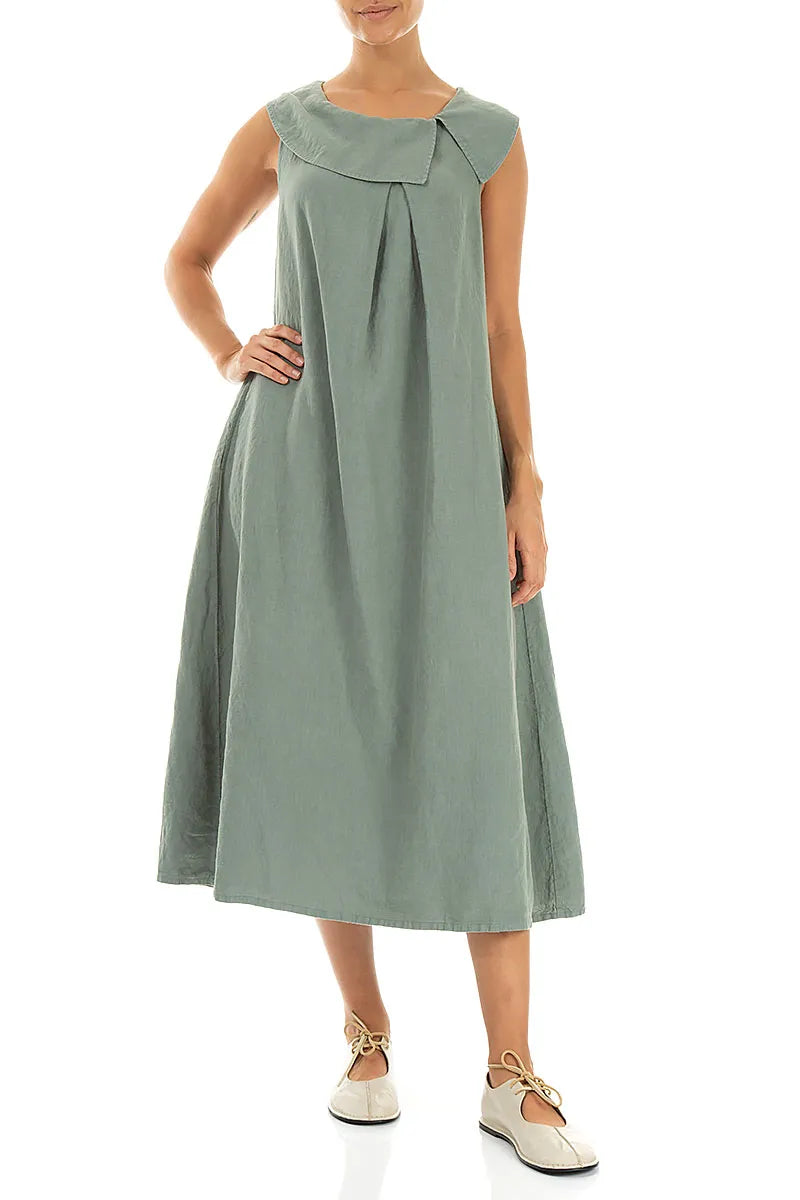 Sleeveless A-line Sage Linen Dress 4
